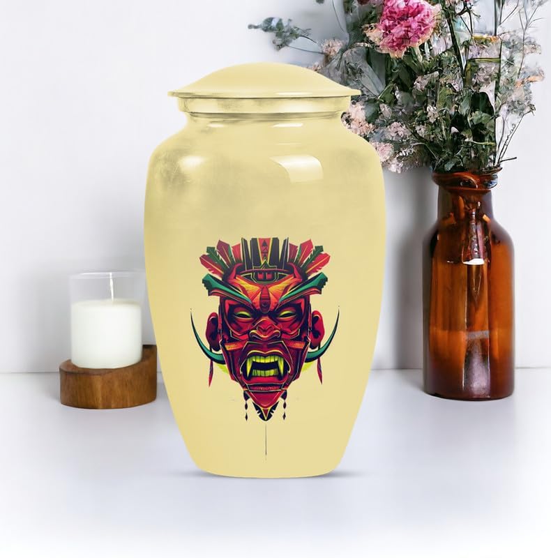 Native American Urn Ashes for Adults Female & Male, Teacher & Student Teaching Memorial Urn for Adult Ash, Large with Velvet Bag, Burial Cremation Urns for Human Ashes Women,, Beige