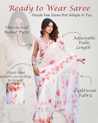 Image of Womanista Ready to Wear Cotton Blend one Minute Saree for Women | farewell saree for girls | latest sarees collection 2026 | stitched saree ready to wear