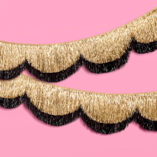 xo, Fetti Gold + Black Scallop Fringe Banner | 6 Ft Fringe Garland, New Years Eve...