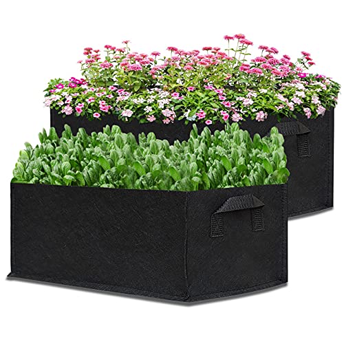 KAHEAUM 2 Pack Raised Garden Planter Fabric Bed, Durable Square Planting Grow Pot for Carrot Onion Herb Flower Vegetable Plants Patio Container Gardening Plant Grow Bags-Black
