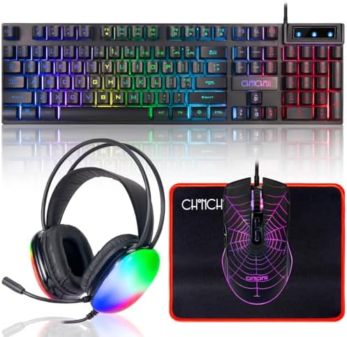 CHONCHOW Mouse Headset Combinado, USB Wired RGB Rainbow Backlit G...