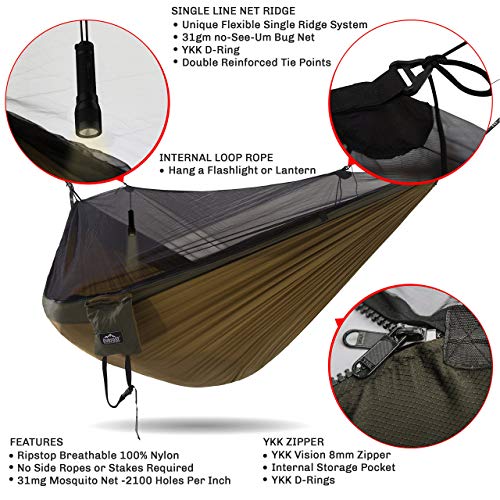 Everest Double Camping Hammock With Mosquito Net | Bug-Free Camping, Hiking, Backpacking & Survival Outdoor Hammock Tent | Reversible, Integrated, Lightweight, Ripstop Nylon | Khaki/Woodland/Net Black #TOP2