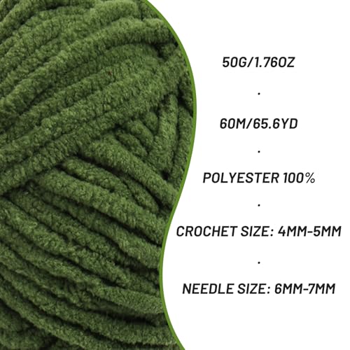 Image of 3 Packs Plush Chenille Chunky Crochet Yarn - Baby Yarn for Crocheting Soft - Velvet Yarns Knitting for Blankets Crafts - Fluffy Amigurumi Yarns 150g / 196.8yds (3 Pine Green)