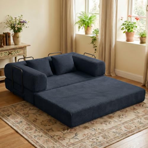 59" Convertible Floor Sofa Bed, Boneless Couches for Living Room, Black