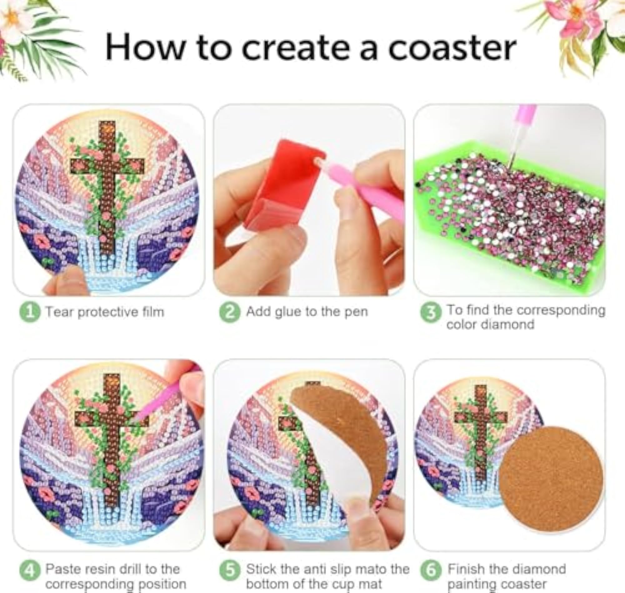 8 Pcs Diamond Art Coasters Kits for Adults with Holder