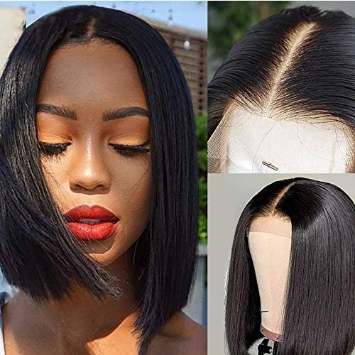 Jaja Hair Short Bob Wigs 180% Density Brazilian Straight Human Hair 13x6 Lace Front Wigs for Black Women Remy Hair Wigs Bleached Knots Pre Plucked with Baby Hair Natural Black 14 Inch