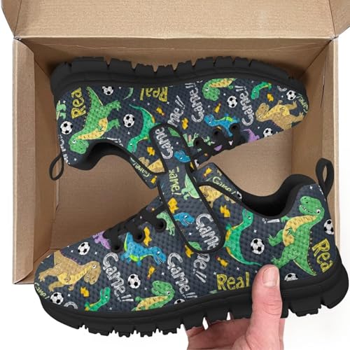 Little Kid Boys Girls Shoes Lightweight Mesh Breathable Adorable Running Sneakers for Little Kid and Big Kid Dinosaur Soccer Pattern2