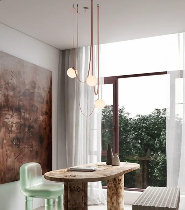 Lustre de plafond en cuir nordique et verre blanc froid luxe 3 têtes