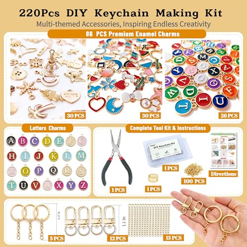 Image of Kupor DIY Keychain Making Kit - Assorted Gold Enamel Charms, Storage Box, Instruction, 30-Min Quick Make, Bag Charms & Keychain Charms, Eco-Friendly, Craft Lovers, Ideal Gift for Any Festival