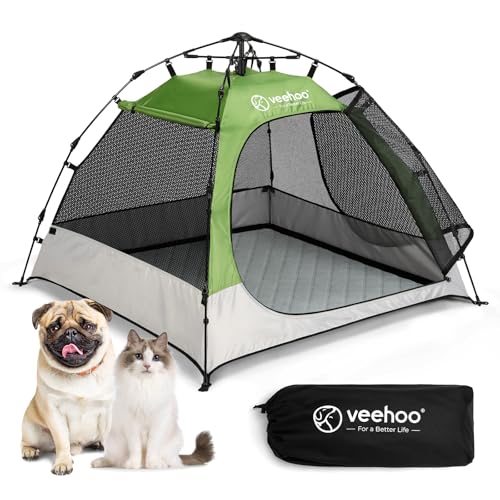 Veehoo Pop Up Pet Tent House for Indoor Outdoor, Portable Dog Tent & Cat House Shelter, Waterproof Foldable Automatic Dog Kennel to Small Medium Pets & Feral Cats