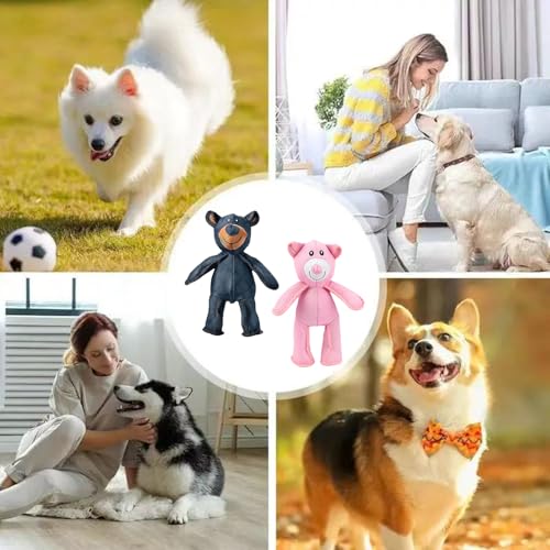 Unzerbrechliches Bären-Hundespielzeug, quietschendes Plüsch-Hundespielzeug, kaufest, unzerstörbares und robustes Bärenspielzeug, geeignet für aggressive Kauer und Begleithunde (blau)