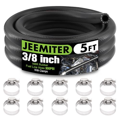 Image of Jeemiter 3 /8 inch ID Fuel Line Hose 5FT - SAE 30R7 Replacement Kit with 10 Clamps for Gas, Oil, Coolant - Fits Small Engines, Tractors, Automotive & Marine Use
