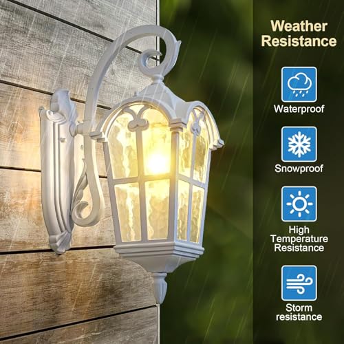 Outdoor Wall Lights for Porch, Patio, Yard - 17.1'' H White Exterior Wall Lighting Fixtures, Waterproof & Anti-Rust Outside House Light Wall Mount Lantern Sconce