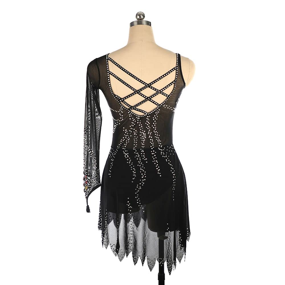LIUHUO Robe de Patinage Artistique à Manches crochetées pour Femme