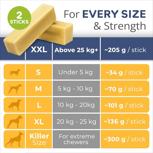 Chewster Käsestangen für Hunde - Kaukäse Hundeknochen - Langer Kauspaß aus natürlicher Milch - Käse-Kauknochen (410 g, XXL, 2er Pack)