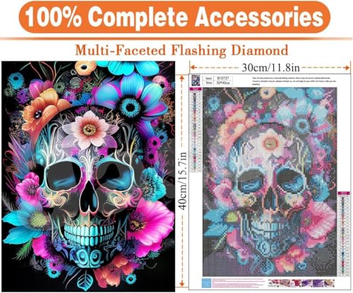 Image of Jasol Diamond Painting Kit, 40x30 Cms, Full Drill, 5D Crystals, Home Wall Decor Gift Set (Color Skull M45608)