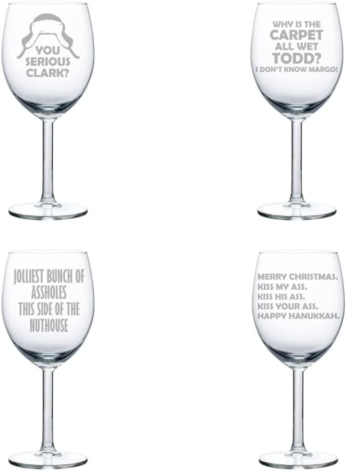 MIP Set of 4 Wine Glass Goblet Christmas Collection 6 Funny Vacation (17 oz Stemless)
