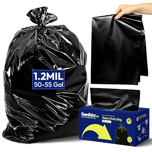 Image of Heavy Duty Contractor Trash Bags 55 Gallon 30 Count, 1.2 Mil, Strong Black Garbage Bags, Leakproof Star Seal for Construction, Yard, Demolition Debris