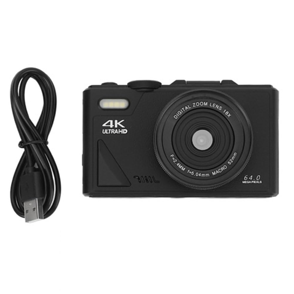 Retro aparat cyfrowy 64 MP stabilizacja wideo funkcja pauzy 3-calowy ekran IPS aparat cyfrowy do vlogowania czarny