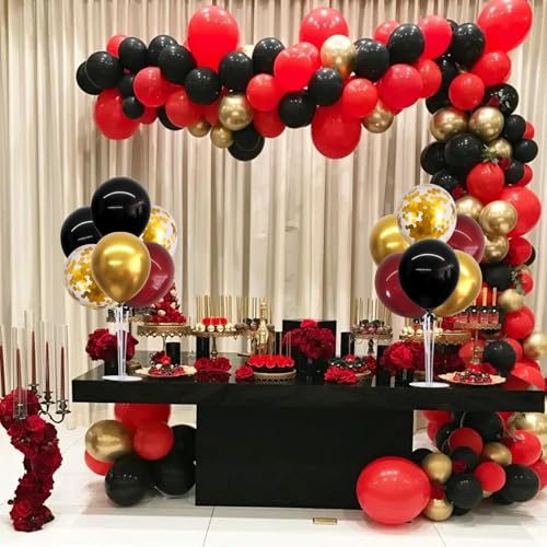 Image of TONIFUL 4 Set Burgundy Red Black Gold Balloon Stand Centerpiece for Table