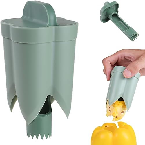 Removedor de semillas de pimiento 2 en 1, descorazonador de pimiento de frutas, descorazonadores de pimientos, corte rápido, removedor de semillas