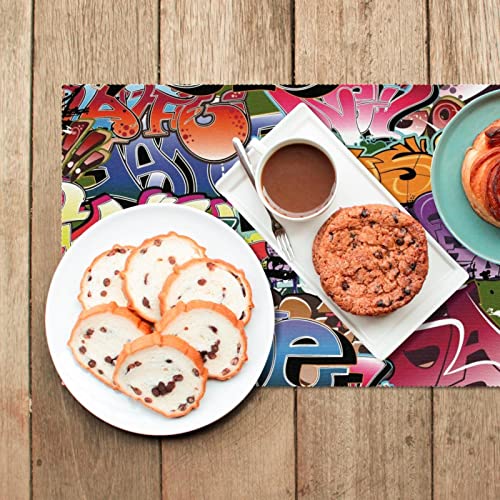 Sets de table graffiti faciles à nettoyer pour simplifier les repas de famille