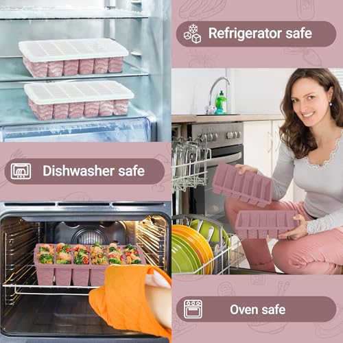 Image of 1 /2 Cup Silicone Freezer Molds with Lid, 2-Pack Silicone Freezer Trays for Soup, Sauce & Broth - Meal Prep Containers, Large Ice Cube Tray, Oven & Dishwasher Safe