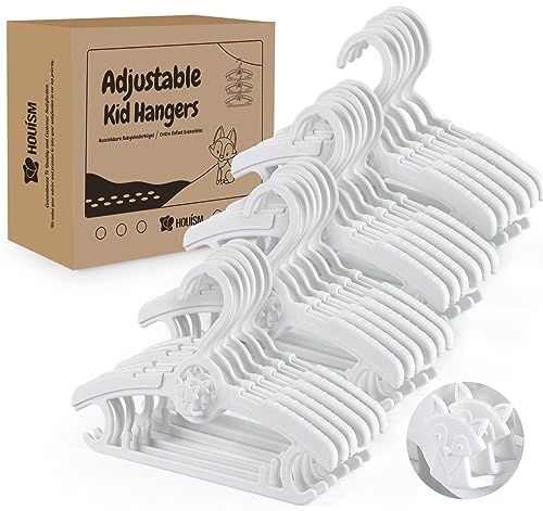 Image of HOUÍSM Baby Nursery Closet Hangers, Non-Slip Baby Clothes Hangers for Newborn Clothes, 11-14" Adjustable Children Coat Hanger for Girl Boy Toddler Kids Child, 20Pack
