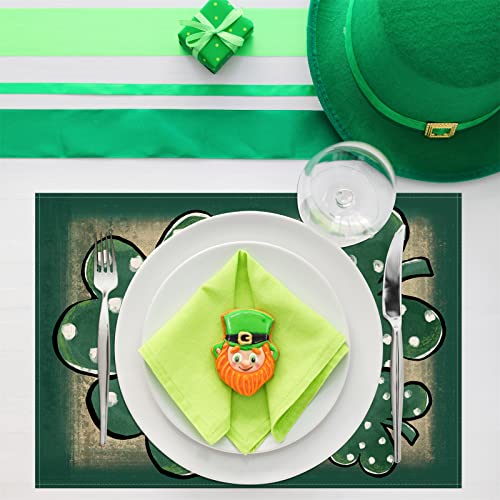 St. Patrick's Day Placemats Set Of 4,12X18 Inch Green Shamrock With White Dots Heat-Resistant Place Mats,Green Irish Table Decors For Seasonal Farmhouse Kitchen Dining Holiday Party #TOP4