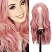 FESHFEN Perruques Rose Ondulées Longues, 55 cm Perruques Femmes Cheveux Longs Cosplay Fêtes Halloween Perruques de Séparation Moyenne Ondulées Perruques Synthétiques Ondulées Perruque Femme