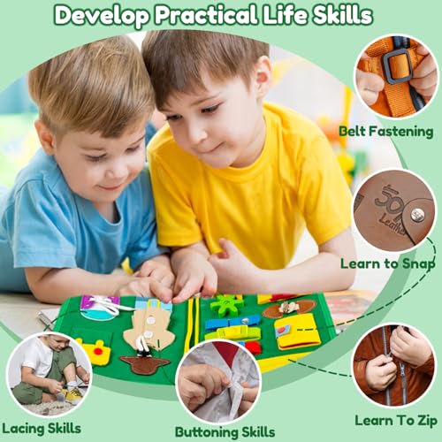 Image of Qizfun Toddler Busy Board Montessori Toys - Sensory Busy Book, Educational Learning Travel Toy for Airplane & Car, Keeps Toddlers Engaged, Birthday Gifts for Toddler Boys Girls