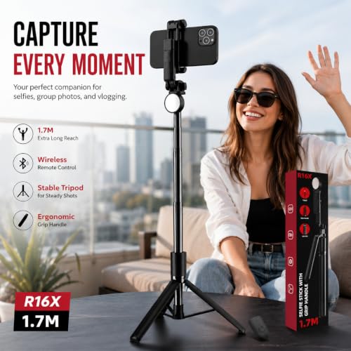 Image of Selfie Stick Tripod 67cm with Bluetooth Remote & Fill Light (7 feet)