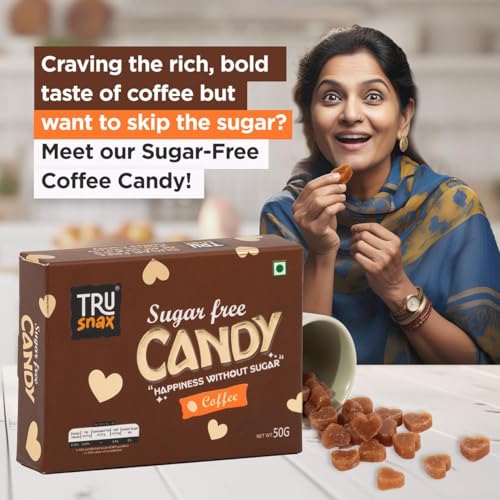 Image of TruSnax SugarFree Hard Candies | Rich Coffee Flavour Candy | Diabetic Friendly Toffee | No Added Sugar | 150g(50 * 3)