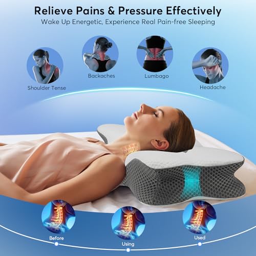 Anvo Neck Pillow for Pain Relief Sleeping - Cervical Pillows for Neck Pain Relief - Memory Foam Pillow for Neck and Shoulder Pain - Ergonomic Pillow for Side Back Stomach Sleeper - Grey, Soft - Thumbnail 2