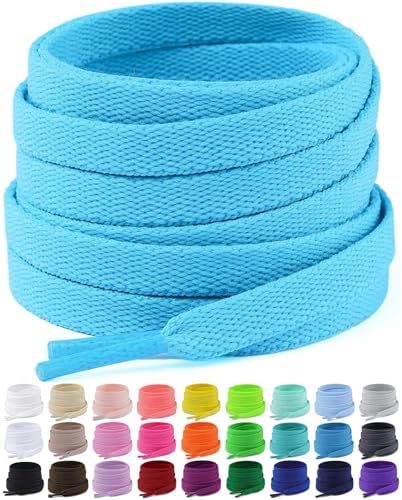 Puzeam Upgrade Tight Weave Flat Shoelaces 16 Colors 5/16" Wide Shoe Laces for Sneakers-Sky Blue-120