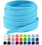 Puzeam 2 Pair Upgrade Tight Weave Flat Shoe Laces for Sneakers 28 Colors 5/16' Wide Replacement Shoelaces for Adults and Kids (Sky Blue, 140 cm)