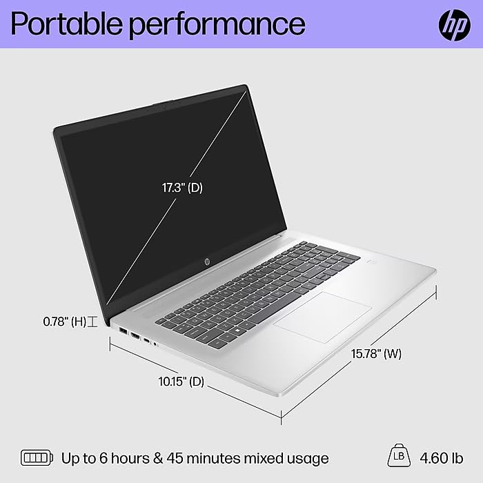 Image of HP 17.3 Inch Laptop | Intel Core i3-1215U Hexa-Core Processor | 8GB RAM, 512GB SSD | Windows 11 | Natural Silver | WiFi-6 | True Vision HD Cam | McAfee Smart AI Security Trial | 5Gbs USB-C