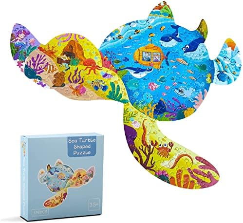 Kids Animal Puzzles for Kids 6-8, 8-10, 136 Piece Sea Turtle Jigsaw Puzzles for Children Age 6-10, Learning Puzzle Toys for Boys Girls Kids Birthday Gifts