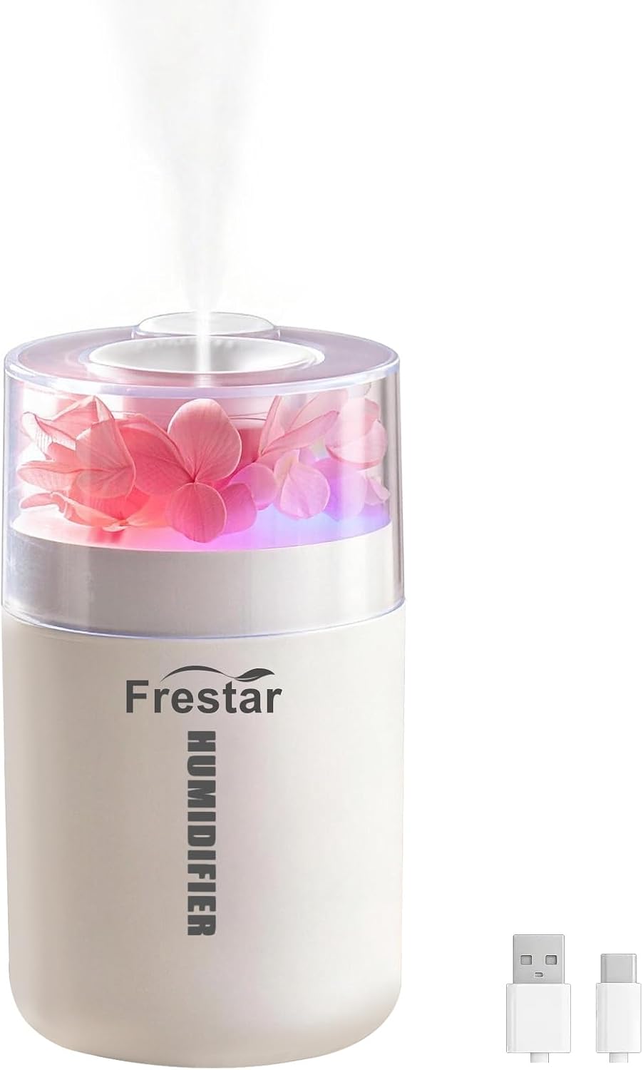 USB Mini Preserved Flower Humidifier 180ml with 7 Colors LED Night Light, Personal Humidifier with No Noise Suitable for Small Room, Office, Car, Bedroom and Baby’s Room and No Battery (White)