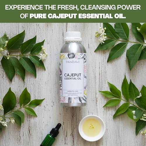 Image of VedaOils Cajuput (Melaleuca Cajeputi) Essential Oil 100ml | 100% Pure & Natural Cajeput Oil for Diffuser, Aromatherapy, Massage, Skin Relief & Relaxation