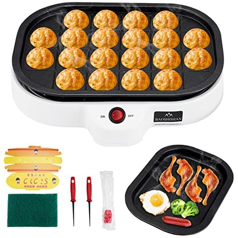 Takoyaki Maker Electric Takoyaki Pan Octopus Ball Machine Octopus Ball Maker Paniyaram Pan Appam Maker 20 Holes for Home 220V (20 Holes+Bakeware) Cover