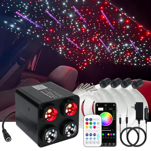 Image of AKEPO 36W 4 Color Twinkle Starlights Headliner Fiber Optic Lights Kit | 2640pcs*13.1ft*0.03in Strands, Colorful Shooting Star 4-heads Music Sync Remote /APP Control Star Light Kit for Car /Home