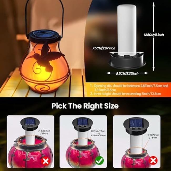 2 Pack Replacement Solar Light Tops with Flickering Flame,Waterproof Outdoor Solar Light Parts for Lantern (Top Size 3.35 inch, Bottom Size 2.87 inch),Hot Air Balloon Lanterns Replacement Kit