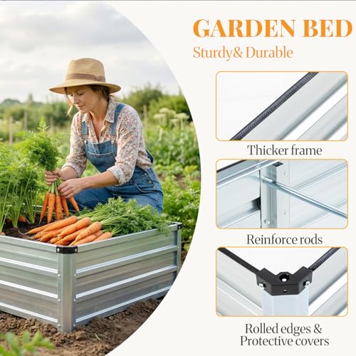 Image of NEWBULIG Galvanized Raised Garden Bed Kit, 6x3x1ft 2 Pack Outdoor Metal Planters Box, Rectangular Raised Flower Beds for Planting Vegetables Flowers Herbs, Open Bottom, Easy Assembly, Silver