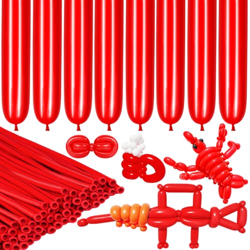 Image of LXZFCRG 260 Balloons Red Long Balloon for Balloon Animals, Thickening Long Skinny Latex Twisting Ballons for Halloween Party Suppies Birthday Wedding (Red)