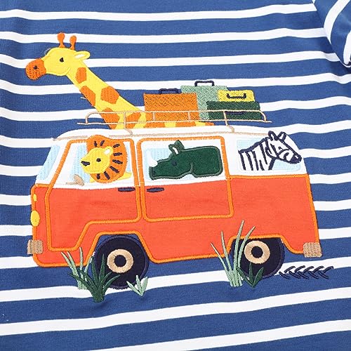 Toddler Baby Boy Embroidered Graphic Long Sleeve T-Shirt Excavator Tops Kids Striped Tees for 2-7T4