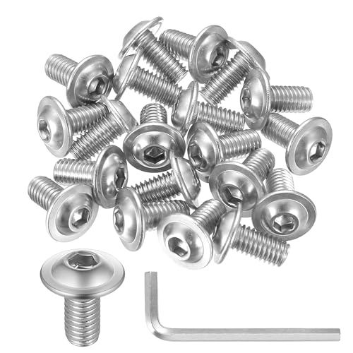 40 Pcs Juego de Tornillos M6 x 12 mm, Tornillos de Cabeza Plana con Brida, Tornillo de Cabeza Hueca Hexagonal de Acero Inoxidable para Muebles con Llave Hexagonal