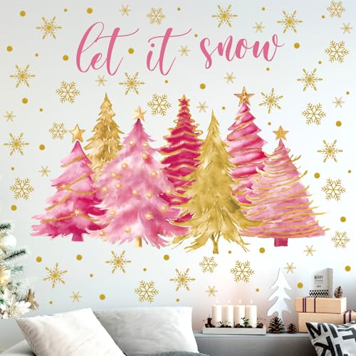 Drydiet 2 Pcs Christmas Tree Wall Decals 44x32 Pink Christmas Decor