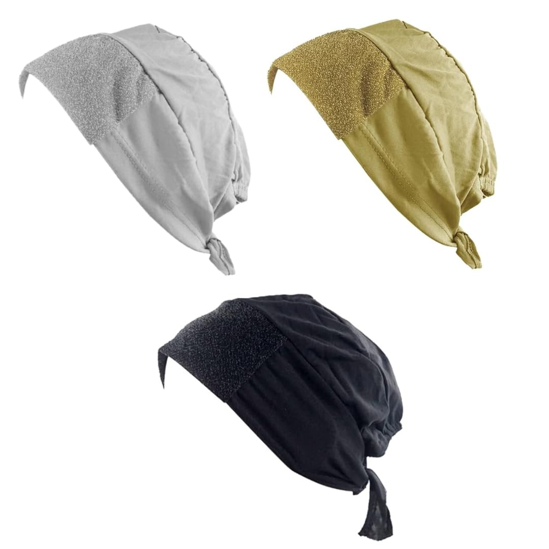 Under Cap Hijab Scarf Underscarf Glitter Bonnet Tie-Back Hat for Women (Black,White&Gold)-image-49