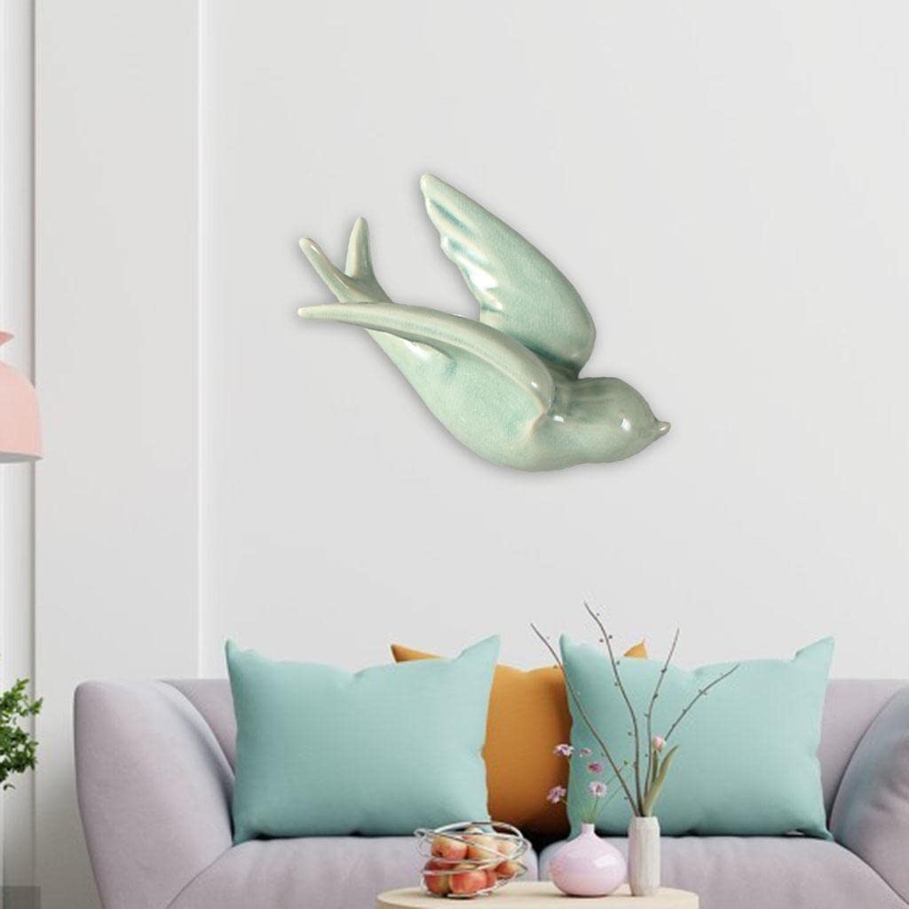 Aswadh Flying Wall Birds Hanging Ornament Swallow Ceramic Sculpture Decor L Cyan